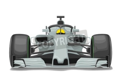 Sticker  Racing silver car with protection front view. Vector flat color illustration isolated on white background