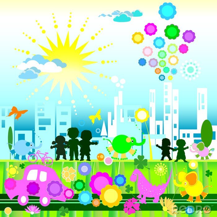 Sticker  Rainbow city et ses habitants