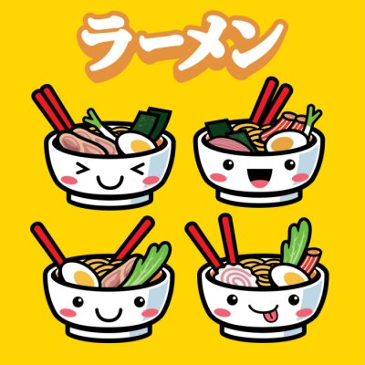 Sticker  ramen avec un style dessin animé mignon