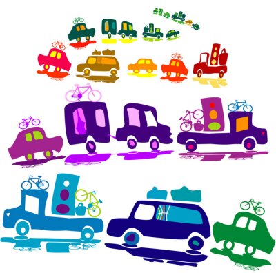 Sticker  Rangée colorée de voitures partant en vacances