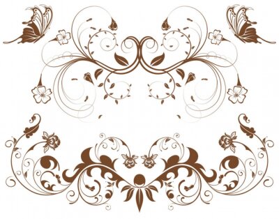 Sticker  Rassemblez le cadre de fleur avec papillon, élément de design, illustration