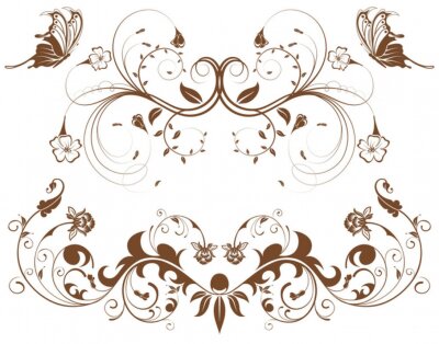 Sticker  Rassemblez le cadre de fleur avec papillon, élément de design, illustration