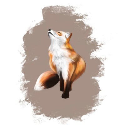 Sticker  red fox that sits and looks up