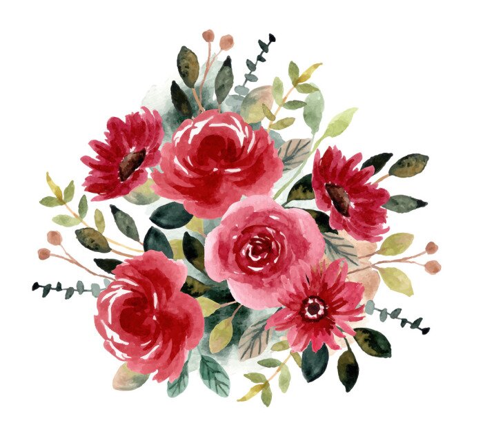 Sticker  red green flower garden watercolor arrangement