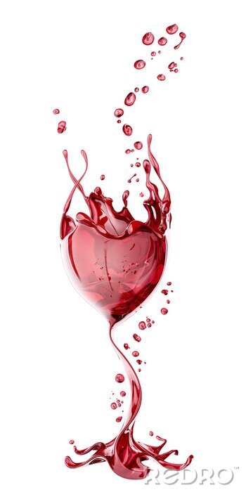 Sticker  Red wine glass with splash over white background, abstract 3d rendering