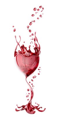 Sticker  Red wine glass with splash over white background, abstract 3d rendering