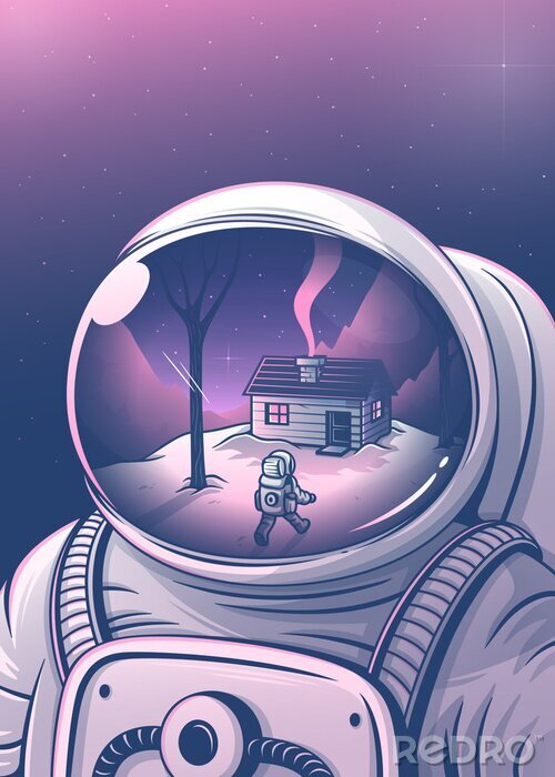 Sticker  Réflexion d'un astronaute marchant portant un casque d'astronaute