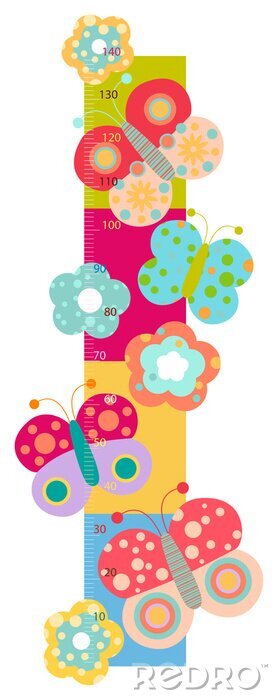 Sticker  Règle colorée avec oiseaux et papillons