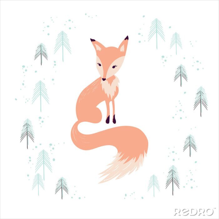Sticker  Renard pastel assis dans une forêt