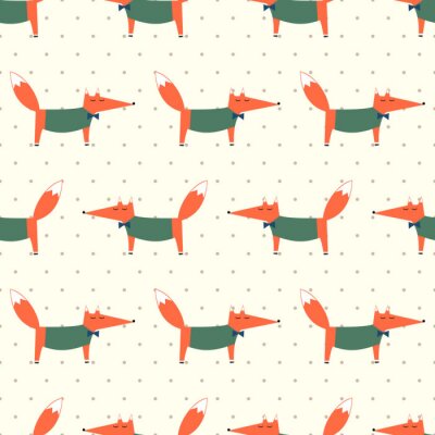 Papier peint à motif  Renards dans des chemisiers verts avec des nœuds papillon