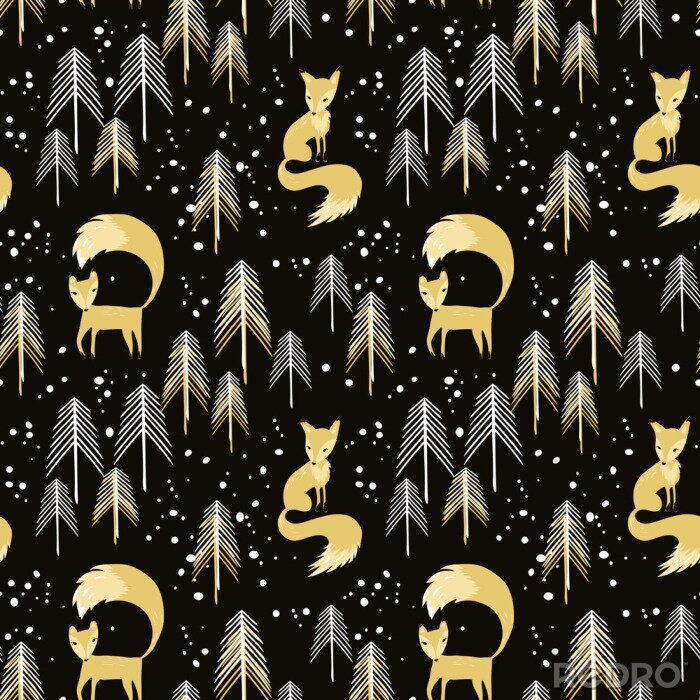 Sticker  Renards et arbres dans des tons noirs et jaunes