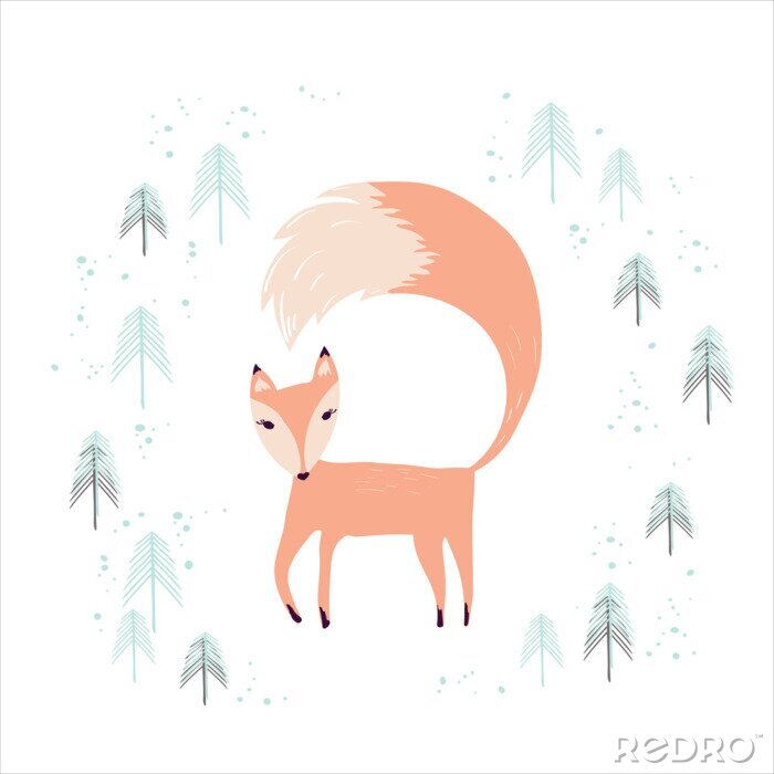 Sticker  Renards pastel et forêt minimaliste