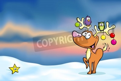 Sticker  Renne avec des oiseaux et des bulles sur les cornes