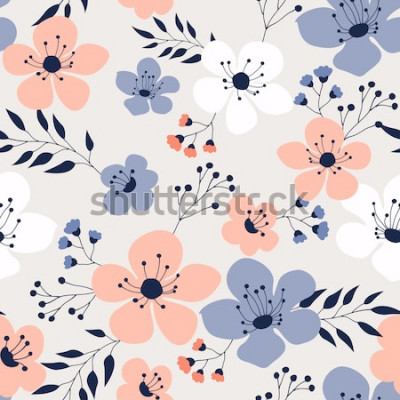 Sticker  Représentation de fleurs blanches, roses et bleues