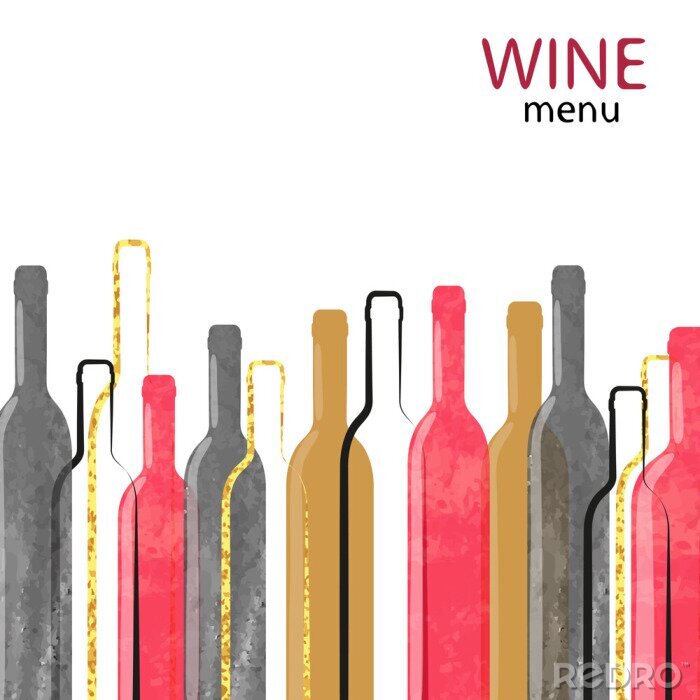 Sticker  Résumé, aquarelle, vin, alcool, fond, endroit, texte Vector illustration de bouteilles de vin.
