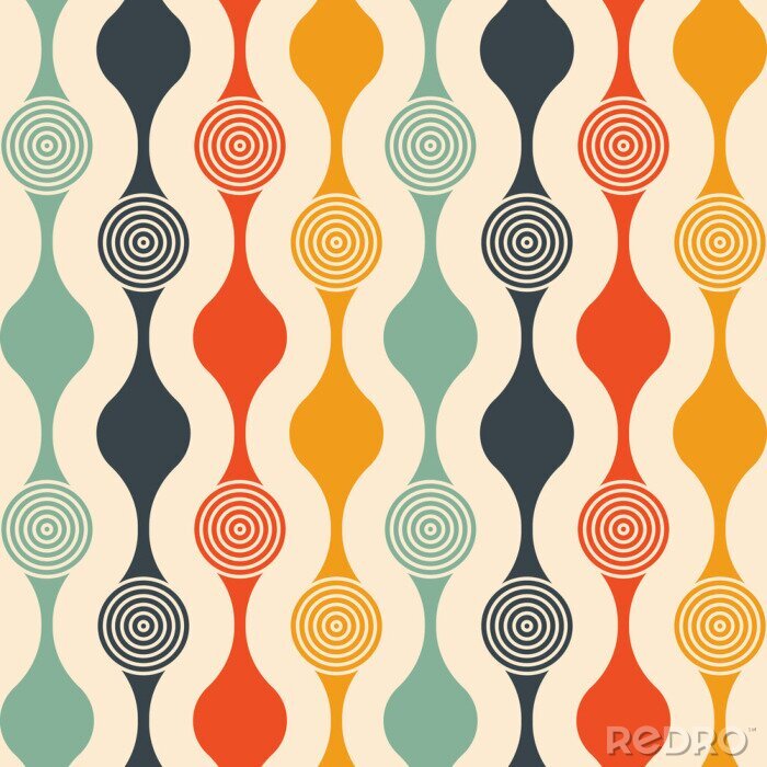 Sticker  Retro seamless pattern - colorful nostalgic background design with circles
