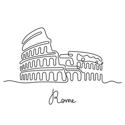 Sticker  Rome, Coliseum continuous line vector illustration
