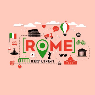 Sticker  Rome Italie icônes et typographie design pour cartes, bannières, tee-shirts et affiches