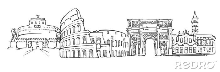 Sticker  Rome Italie Panorama Sketch