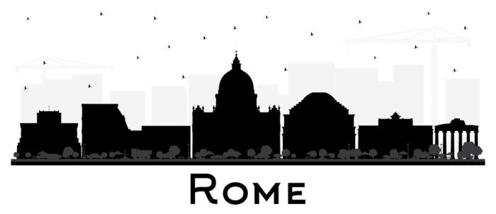 Sticker  Rome Italy City Skyline Silhouette with Black Buildings Isolated on White.