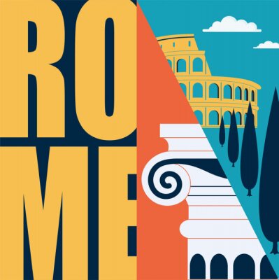 Sticker  Rome, Italy vector illustration, postcard. Travel to Rome modern flat graphic design element