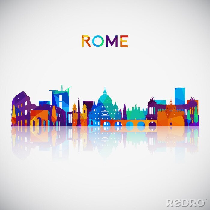 Sticker  Rome skyline silhouette in colorful geometric style. Symbol for your design. Vector illustration.