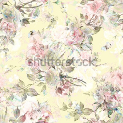 Sticker  Roses anglaises sur fond jaune