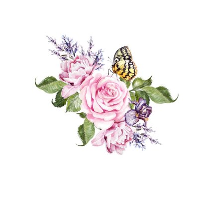 Sticker  Roses roses et papillon