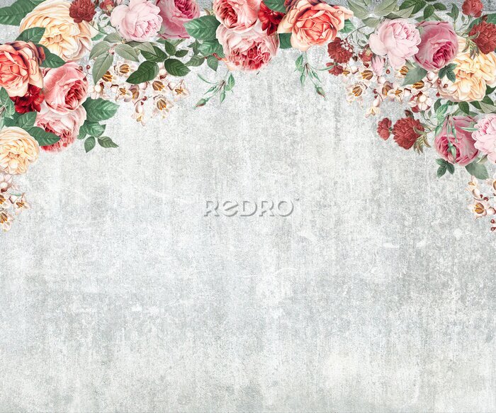 Sticker  Roses sur fond gris avec texture de béton