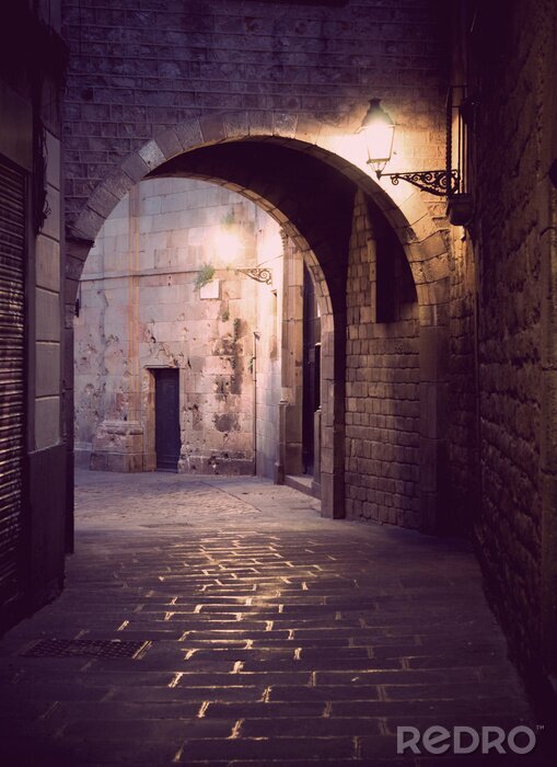 Sticker  Ruelle sombre et lampadaires