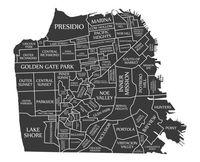 Sticker  San Francisco city map USA labelled black illustration