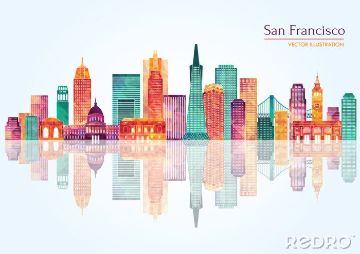 Sticker  San Francisco (États-Unis) horizon de la ville. Illustration vectorielle