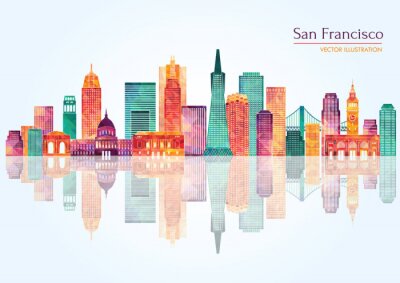 Sticker  San Francisco (États-Unis) horizon de la ville. Illustration vectorielle