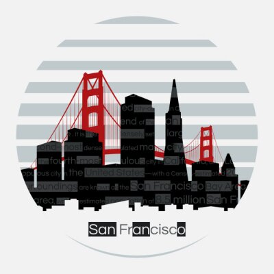 Sticker  San Francisco silhouette vecteur étiquette ronde