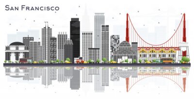 Sticker  San Francisco USA City Skyline with Gray Buildings Isolated on White.