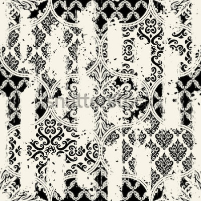 Sticker  Sans couture modèle vintage avec un effet d'attrition. Tuiles patchwork.