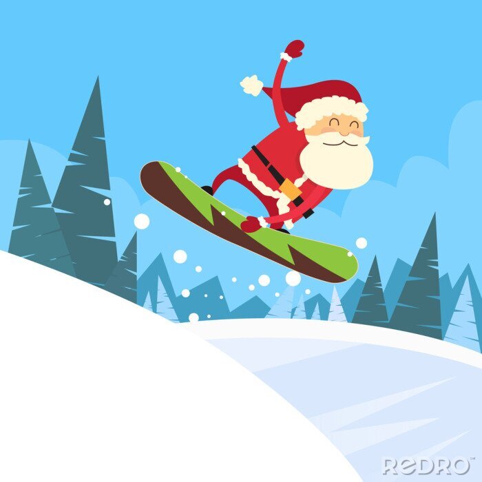 Sticker  Santa Claus Snowboarder glissant vers le bas de la colline
