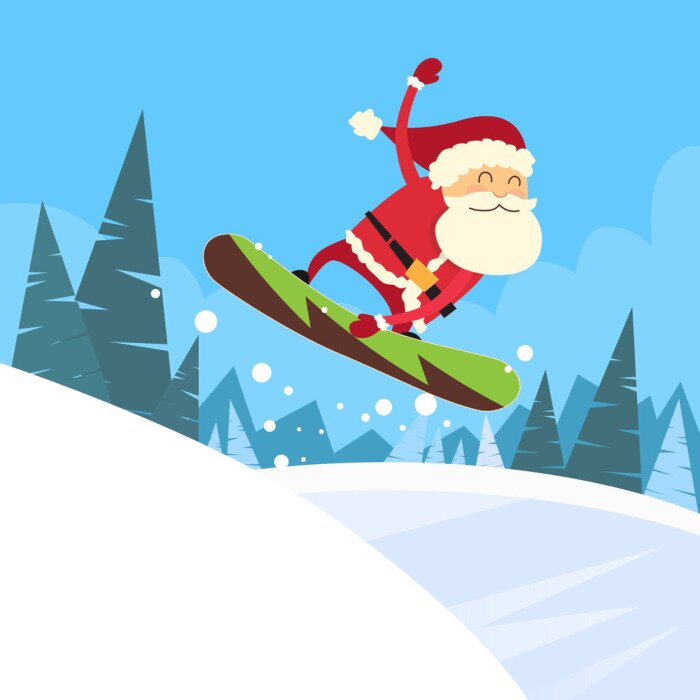 Sticker  Santa Claus Snowboarder glissant vers le bas de la colline