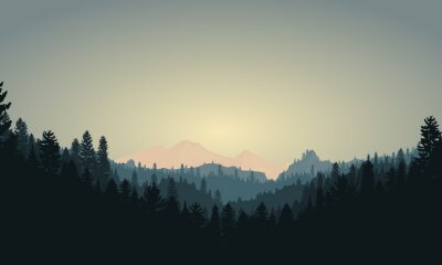 Sticker  Scène Chaîne de montagnes Forêt