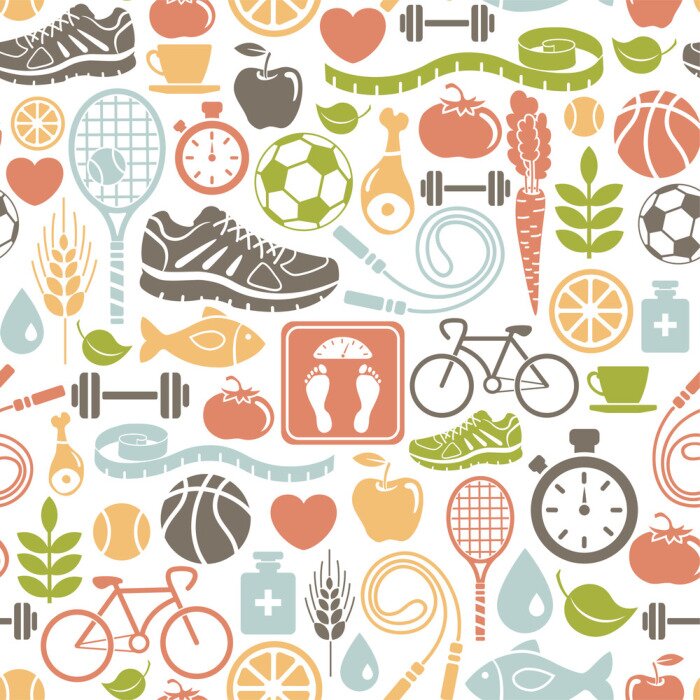 Sticker  seamless, avec des icônes de mode de vie sain