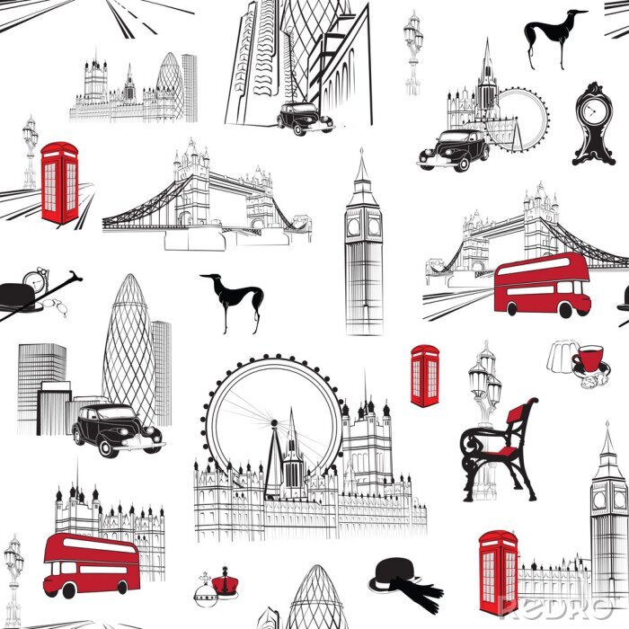 Sticker  seamless, avec des miniatures anglais