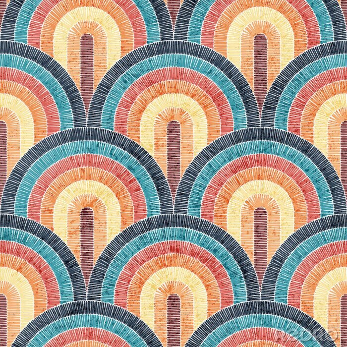Sticker  Seamless embroidered pattern. Wavy bohemian print. Patchwork ornament. Vector illustration.