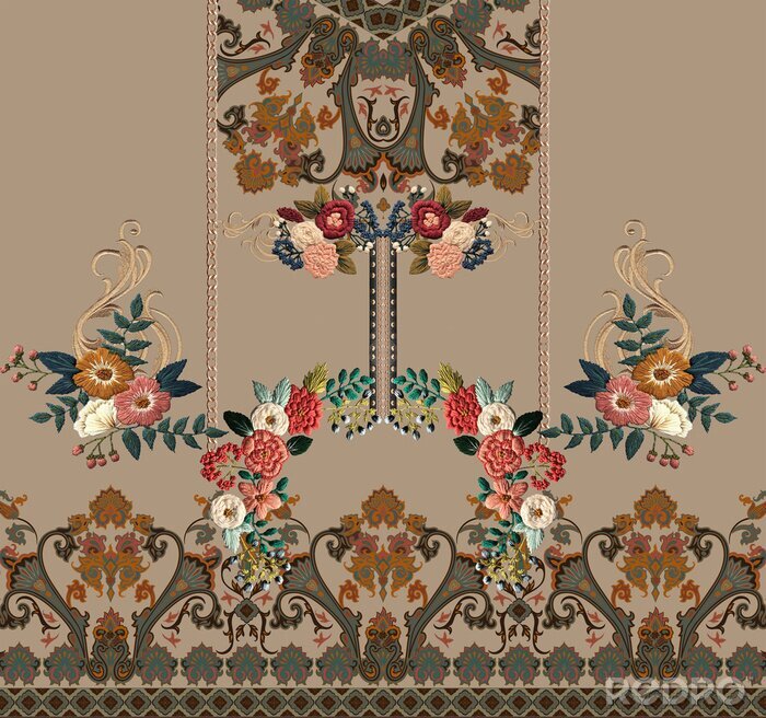 Sticker  seamless floral pattern with birds