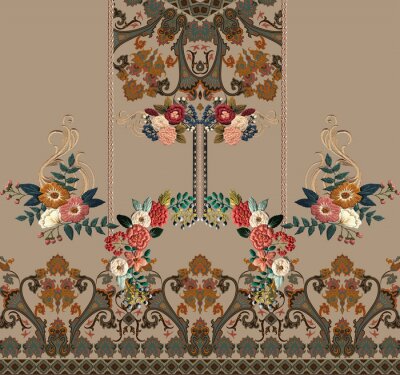 Sticker  seamless floral pattern with birds