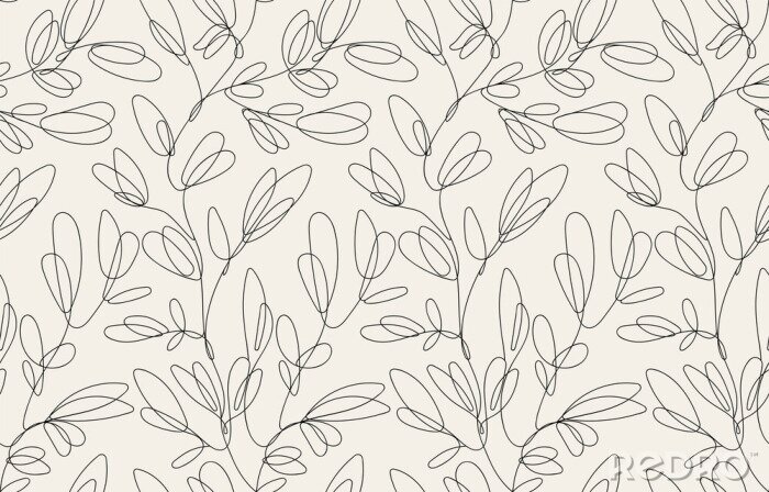 Sticker  Seamless floral pattern with one line flowers. Vector hand drawn illustration.
