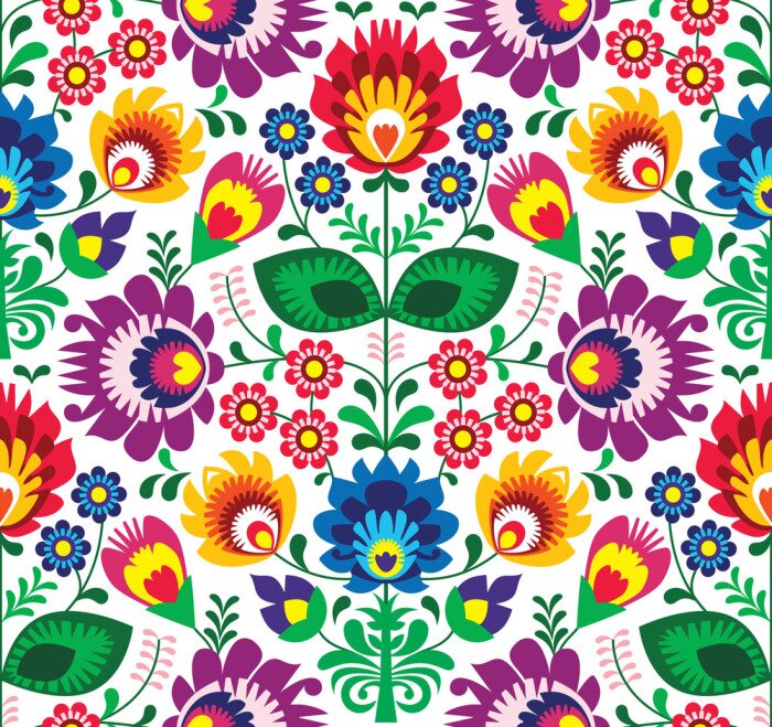 Sticker  Seamless floral traditionnel polonais - ethnique