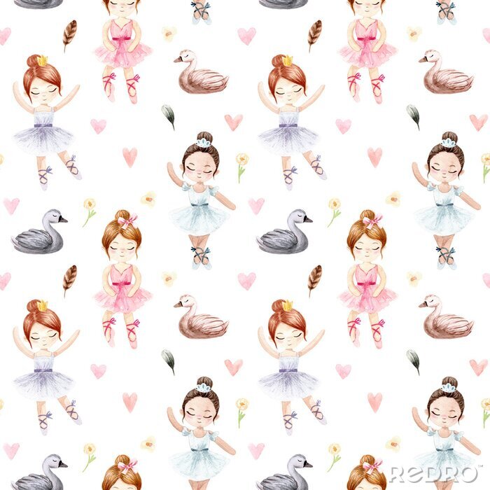 Sticker  Seamless pattern. Watercolor ballerina. Hand painted illustration isolated white background.