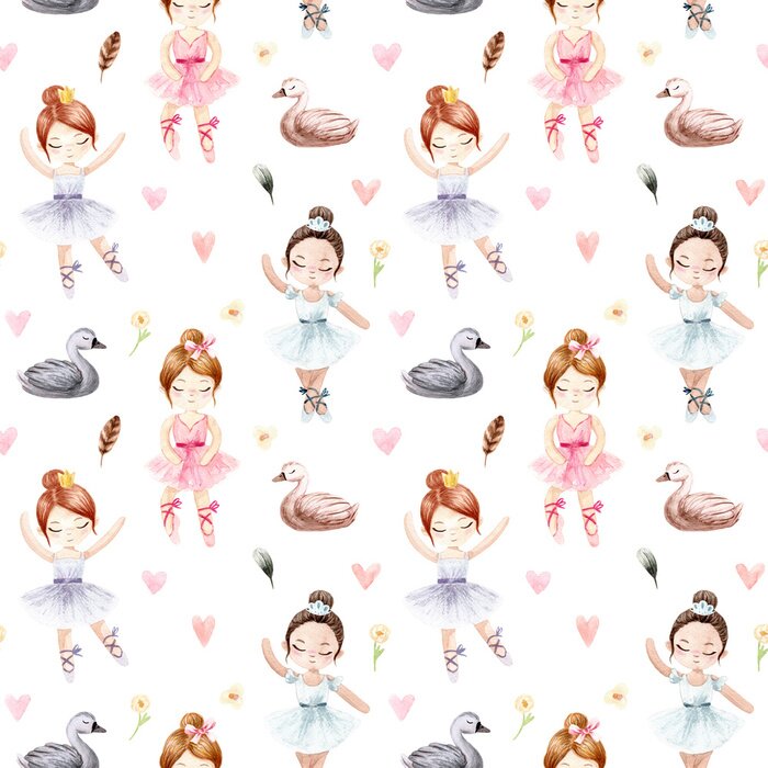 Sticker  Seamless pattern. Watercolor ballerina. Hand painted illustration isolated white background.