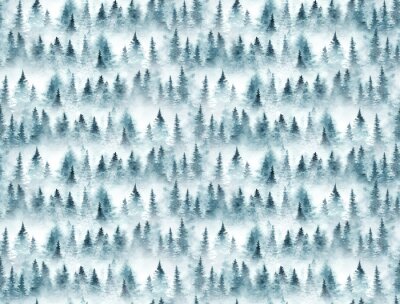 Sticker  Seamless pattern with foggy spruce forest. Fir trees isolated on white background.