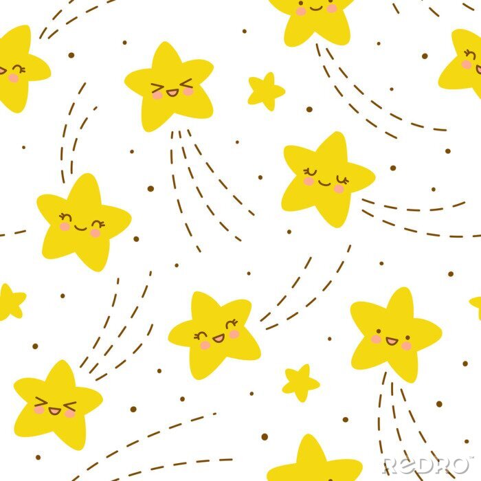 Sticker  Seamless pattern with kawaii stars